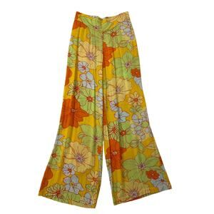 ModCloth Yellow Orange Floral Wide Leg Flow Pants Size Small